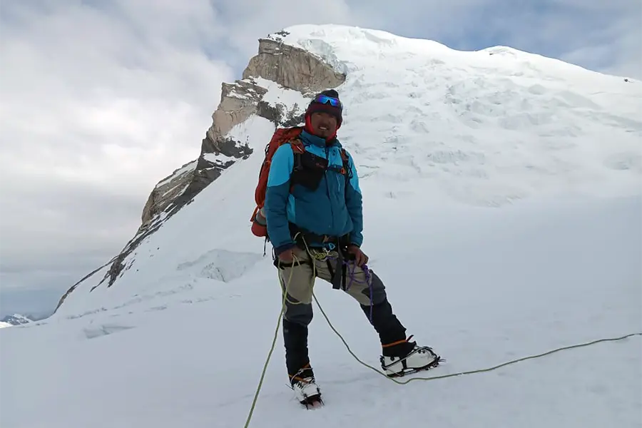 Puspa Lall Gurung Himalayan mountaineer and founder of Black Yak Expedition, during a mountain expedition